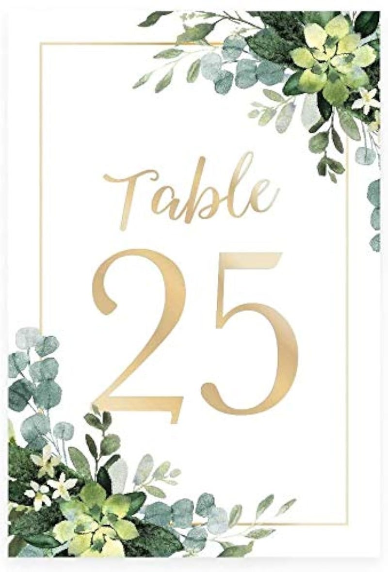 Canopy Street Lush Greenery Wedding Table Numbers / 28 Elegant Wedding Reception Table Number Cards / 4" x 6" Flat Faux Gold Anniversary Event Table Organization/Made In The USA - Image 1